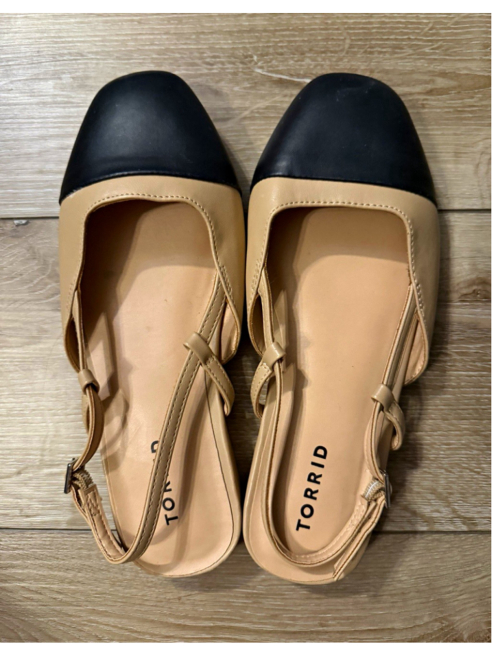 Torrid Slingback Flats Womens 8W Wide Width Tan Black Cap Toe Shoes